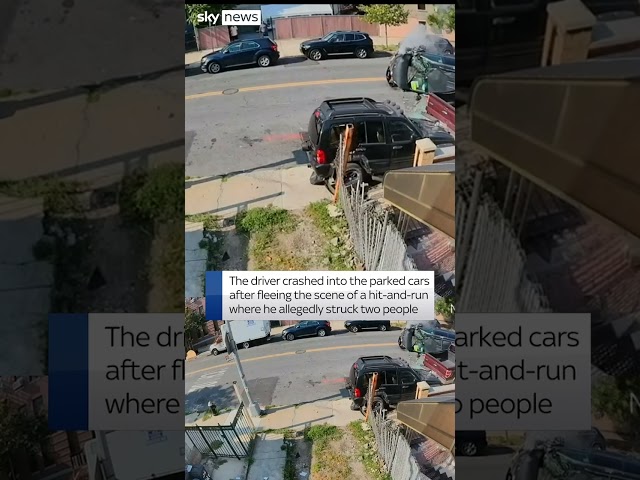 ⁣Driver plows into parked cars after allegedly fleeing hit-and-run