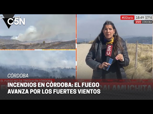 ⁣INCENDIOS en CÓRDOBA: el FUEGO no da tregua y los VIENTOS complican el trabajo de los BOMBEROS