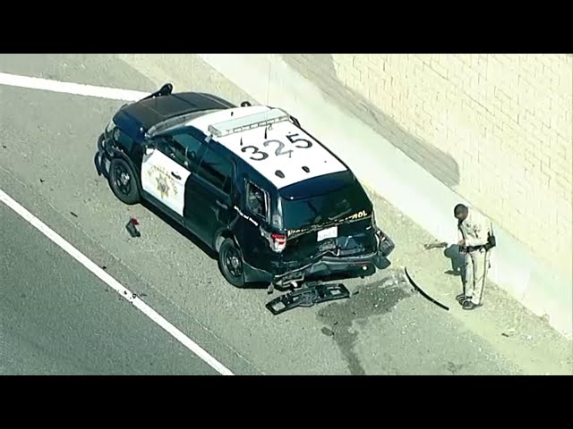 ⁣CHP officer injured after hit-and-run driver rear-ends patrol vehicle on 91 Freeway in Anaheim