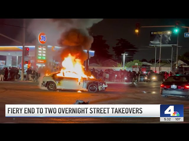 ⁣2 street takeovers end in fires in LA