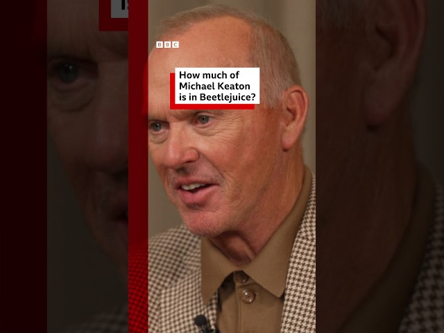 ⁣Keaton brings out Beetlejuice for BBC interview. #MichaelKeaton #Beetlejuice #BBCNews