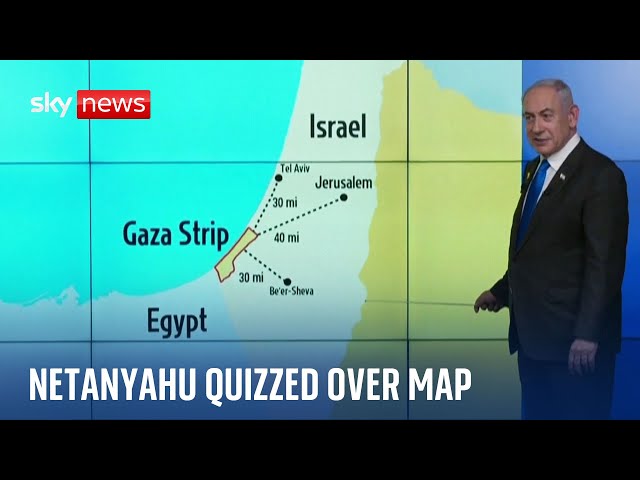 ⁣Netanyahu asked by Sky News why West Bank is missing from map | Israel-Hamas war