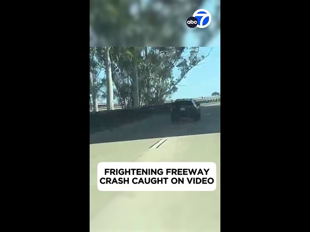 ⁣Driver swerves across all freeway lanes, slams into SUV