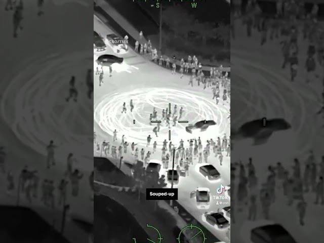 ⁣Illegal street takeover caught on night vision video