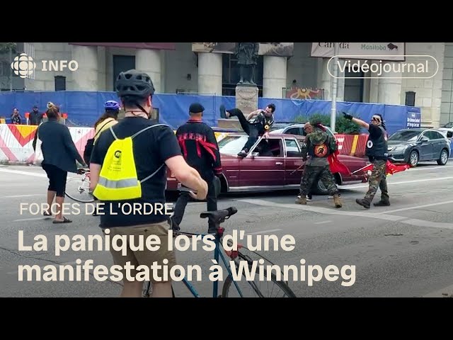 ⁣Vidéo de l’incident à la manifestation au centre-ville de Winnipeg | Vidéojournal