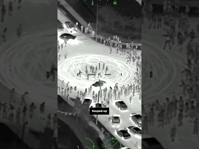 ⁣Illegal Street takeover caught on night vision video