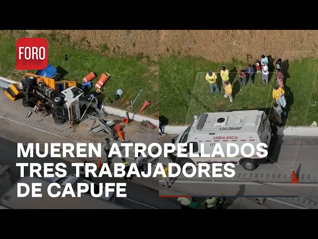 Mueren tres trabajadores de Capufe tras choque y volcadura de tráiler en la México-Puebla