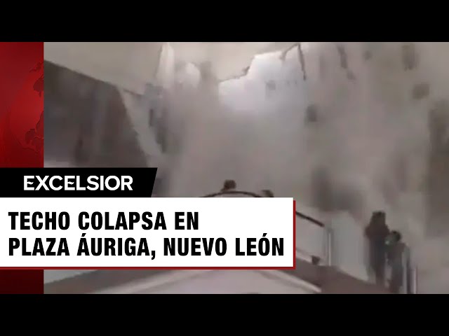 ⁣Colapsa techo de Plaza Áuriga por lluvias en San Pedro Garza García