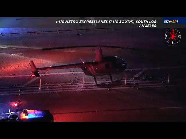 ⁣Helicopter makes emergency landing on busy 110 Freeway in South LA