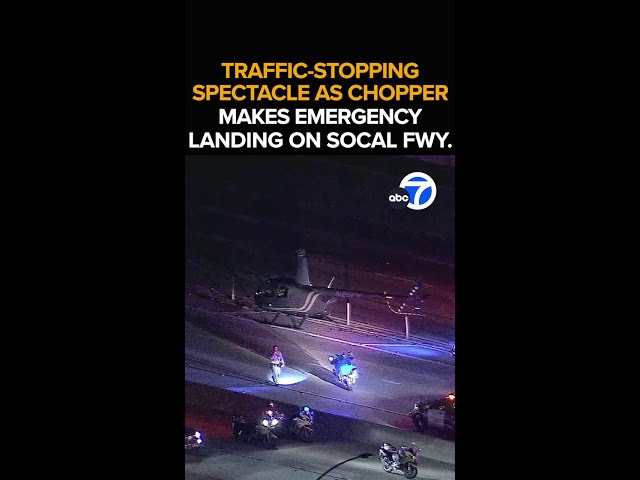 ⁣Helicopter lands on freeway in South L.A., blocking traffic