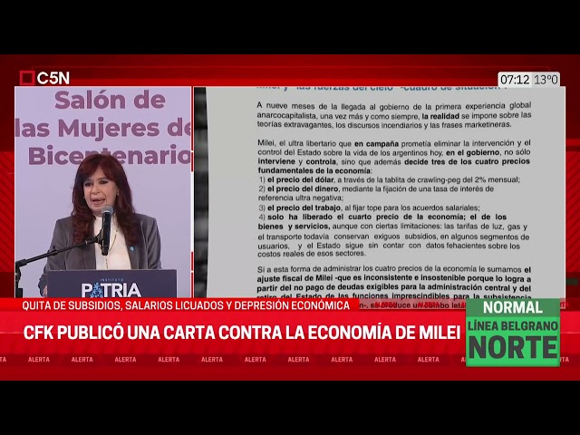 ⁣CRISTINA KIRCHNER PUBLICÓ una CARTA en CONTRA la ECONOMÍA de MILEI