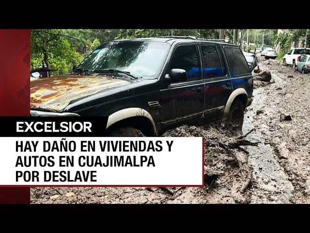 ⁣Deslizamiento de tierra por lluvias en Cuajimalpa deja daños en casas y autos