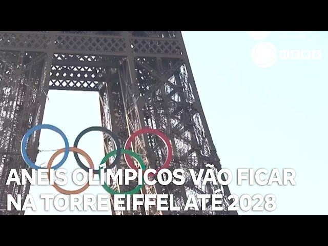 ⁣Anéis olímpicos permanecerão na Torre Eiffel, pelo meno até 2028