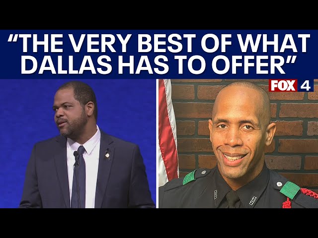 Dallas Mayor Eric Johnson speaks at fallen police officer Darron Burks' funeral