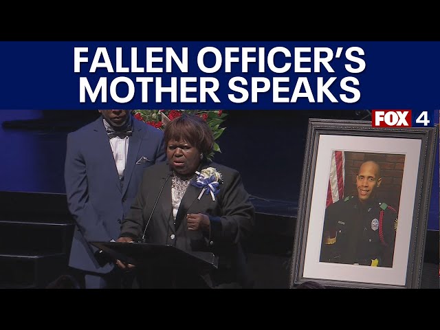 ⁣Fallen Dallas Police Officer Darron Burks' mother speaks at her son's funeral