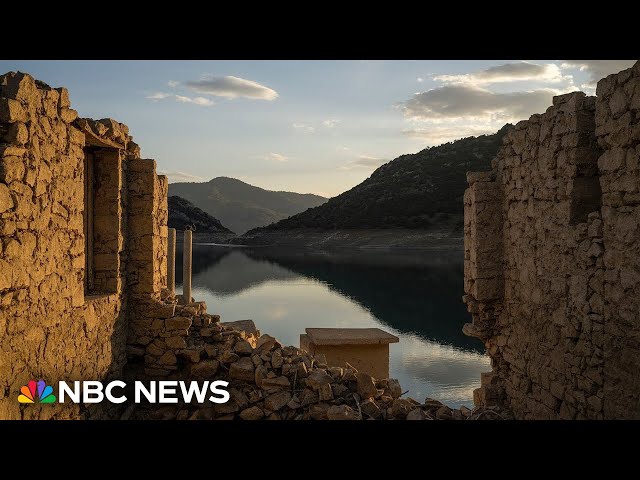 ⁣Village in Greece emerges from a lake decades after it was flooded