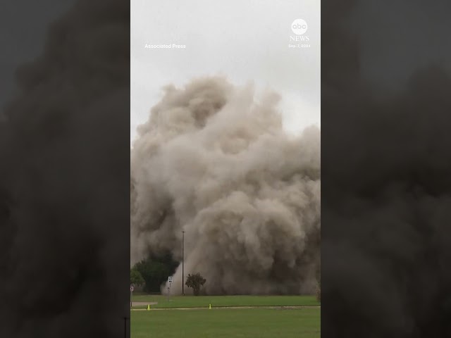 ⁣Hurricane-damaged skyscraper imploded