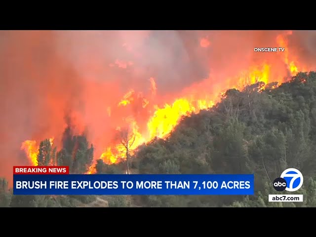 ⁣Inland Empire brush fire explodes in size to 7,100 acres