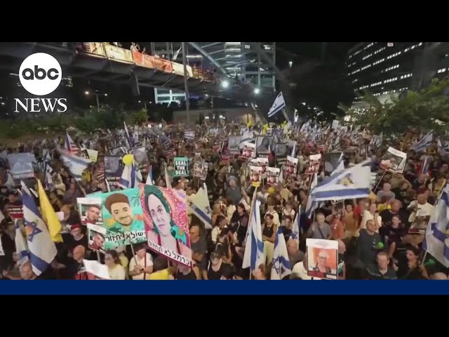 ⁣Overnight protests in Israel calling for a hostage deal and cease-fire