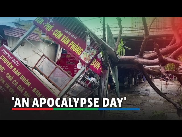 ⁣Residents clear up fallen trees, debris after typhoon kills 14 in Vietnam | ABS-CBN News