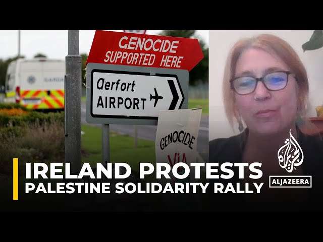 ⁣Ireland-Palestine solidarity rally: Protesters say weapons for Israel transit Ireland