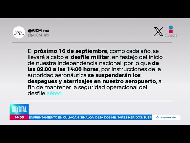 ⁣El Aeropuerto Benito Juárez suspenderá actividades el 16 de septiembre | Noticias Crystal Mendivil