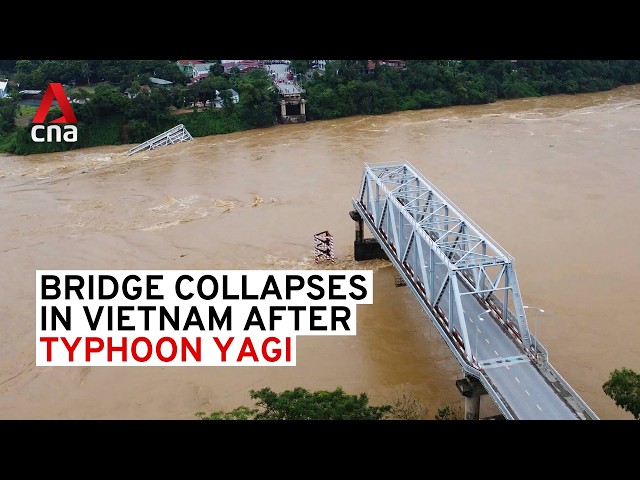 ⁣Dashcam footage shows bridge collapsing in Vietnam after Typhoon Yagi