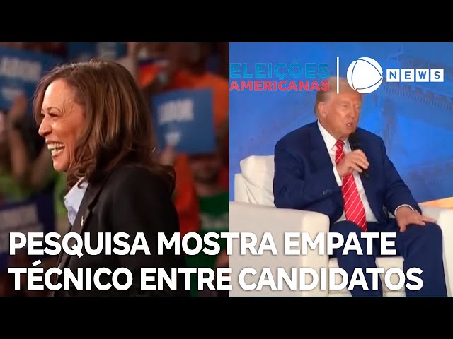 ⁣Pesquisa aponta empate técnico entre Kamala Harris e Donald Trump