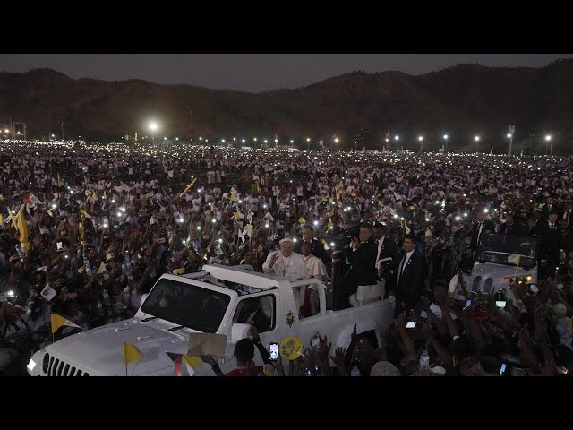 Pope Francis speaks in front of nearly half of East Timor's population