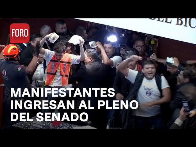 ⁣Manifestantes abren puertas e ingresan al pleno del Senado - Las Noticias