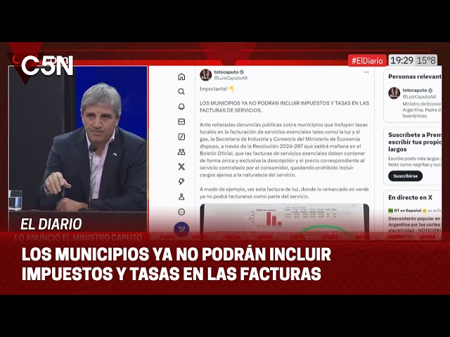 ⁣LUIS CAPUTO anunció que no podrán cobrar TASAS e IMPUESTOS en las facturas de los SERVICIOS