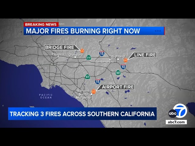 ⁣3 massive wildfires burning across Southern California