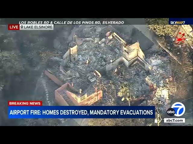 ⁣Multiple homes destroyed near Lake Elsinore as Airport Fire spreads to more than 22,000 acres