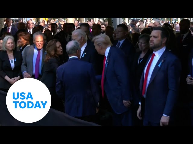 ⁣Harris, Trump shake hands at 9/11 memorial | USA TODAY