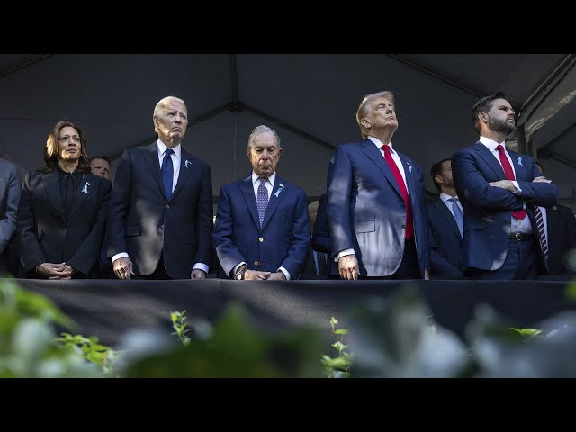 ⁣Donald Trump and Kamala Harris shake hands at 9/11 remembrance ceremony