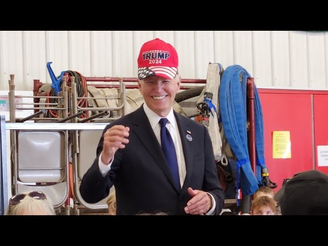 ⁣‘Thanks for the support’: Joe Biden caught wearing Donald Trump 2024 hat