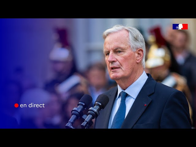 ⁣Le Premier ministre, Michel Barnier, s’exprime depuis la Maison France Services d’Albens