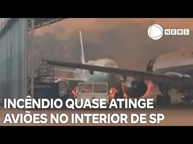 ⁣Incêndio quase atinge aviões no interior de São Paulo