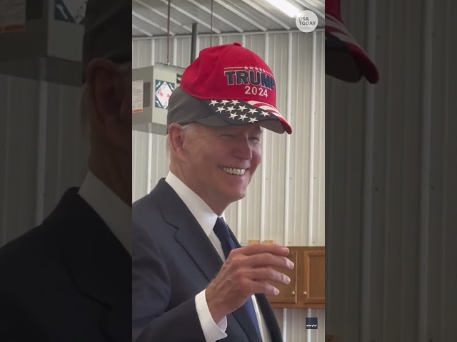 ⁣Joe Biden wears Trump 2024 hat during firehouse interaction #Shorts