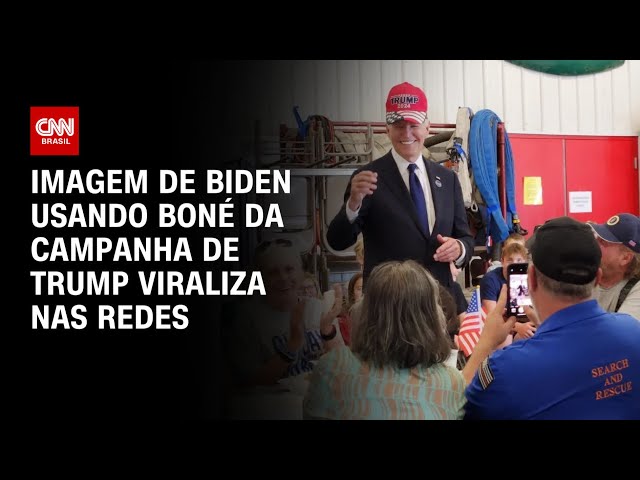 ⁣Imagem de Biden usando boné da campanha de Trump viraliza nas redes | CNN Arena