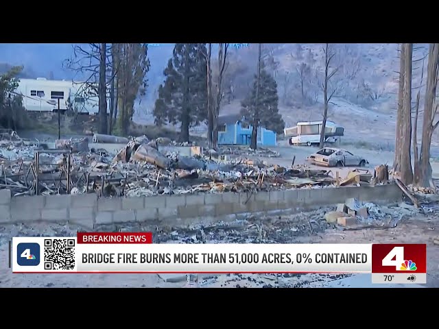 ⁣Bridge Fire burns more than 51,000 acres, wipes out homes in Wrightwood