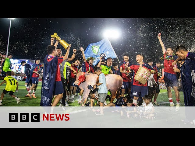 ⁣Farmers and students star in China's viral new football league | BBC News