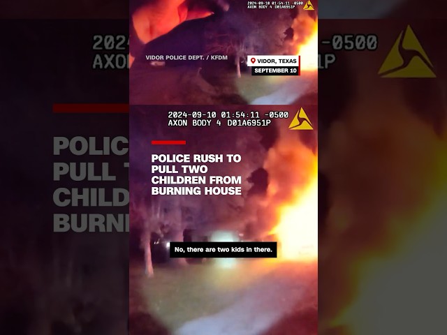 ⁣Police rush to pull two children from burning house