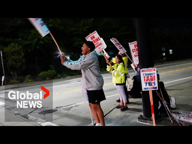 ⁣Boeing strike: Aircraft assembly workers hit picket lines across US