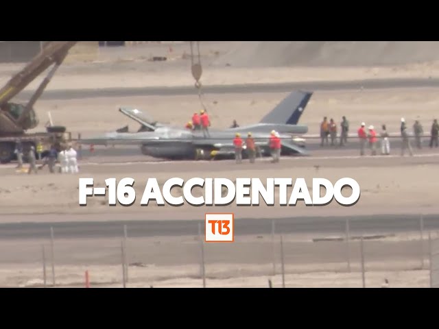 ⁣Así quedó el avión F-16 de la FACH accidentado en Iquique