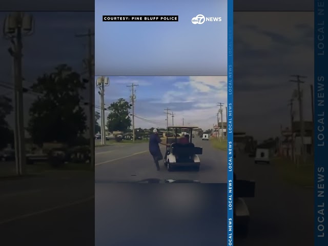 ⁣Pine Bluff Police chase golf cart through streets in "low speed pursuit"