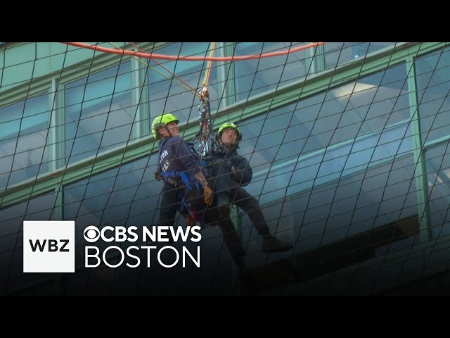 ⁣Massachusetts firefighters do technical rescue training at Fenway Park