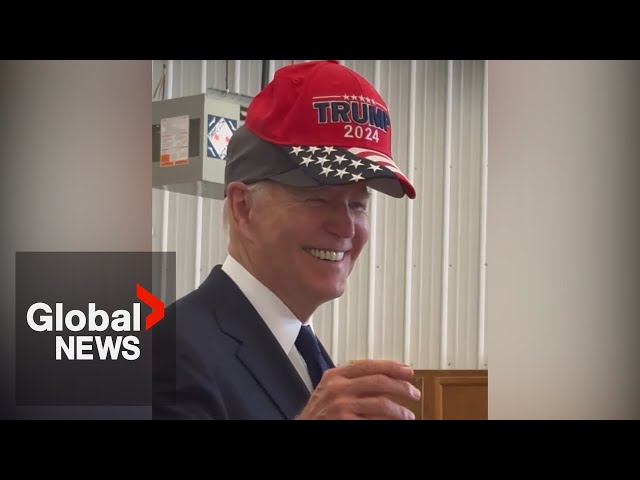 ⁣Biden wears Trump hat, jokes "don't eat cats and dogs" at 9/11 commemoration event