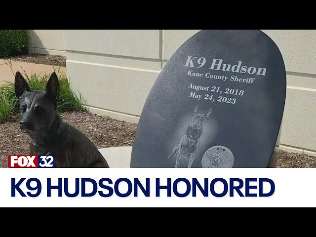 ⁣New monument dedicated to K9 officer Hudson in Kane County