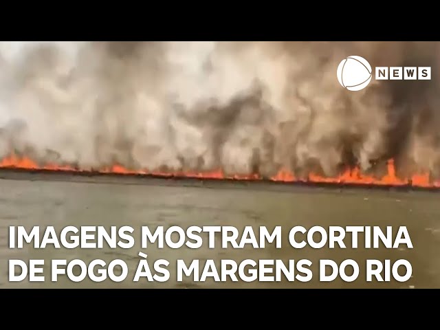 ⁣Imagens mostram cortina de fogo às margens do Rio Xingu